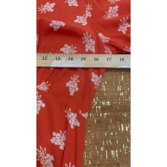 Ghost London Women's Red Orange Printed Crew-Neck Ruffle Crepe Midi Dress Size S - Picture 9 of 10